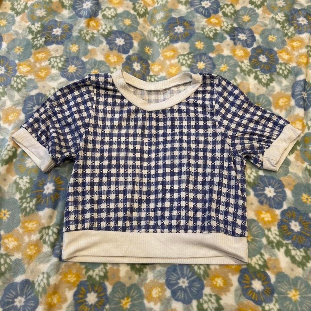 Unbranded Women's Small Blue and White Gingham Crop top